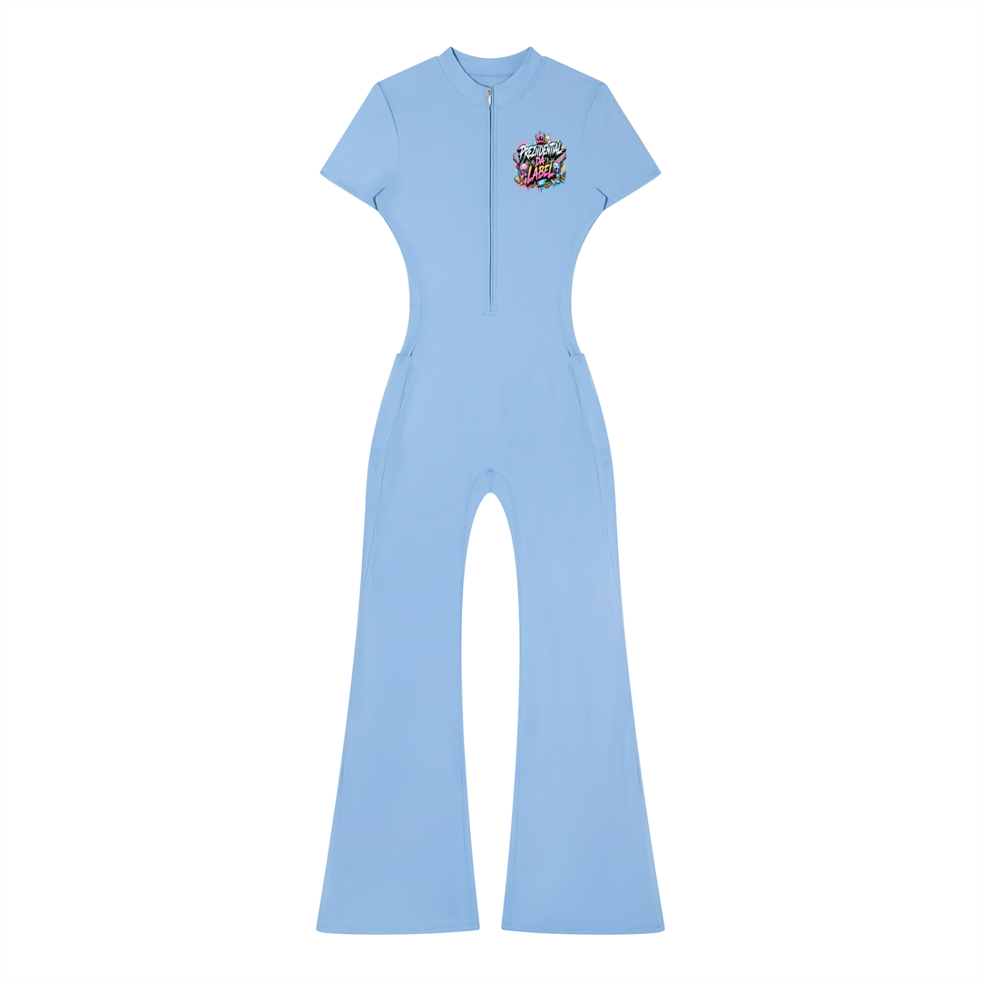 Prezii Merch!! - Women’s Tight Flared Leg Quarter-Zip Jumpsuit