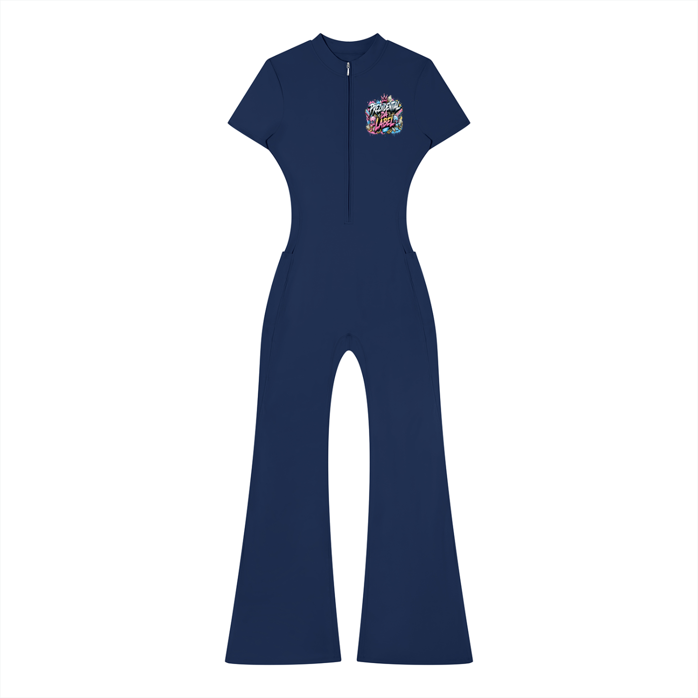 Prezii Merch!! - Women’s Tight Flared Leg Quarter-Zip Jumpsuit