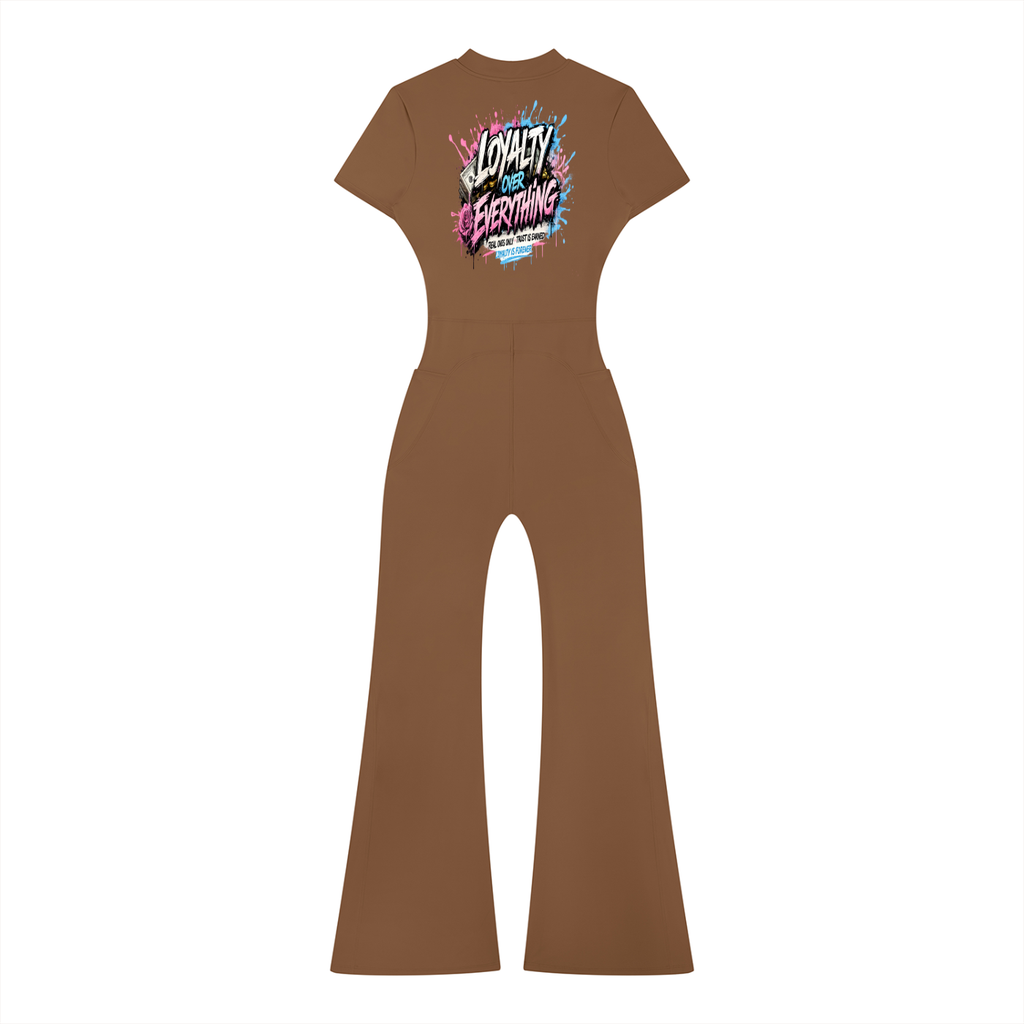 Prezii Merch!! - Women’s Tight Flared Leg Quarter-Zip Jumpsuit