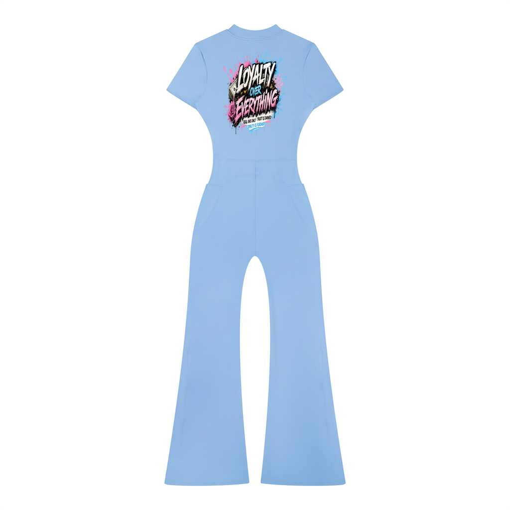 Prezii Merch!! - Women’s Tight Flared Leg Quarter-Zip Jumpsuit