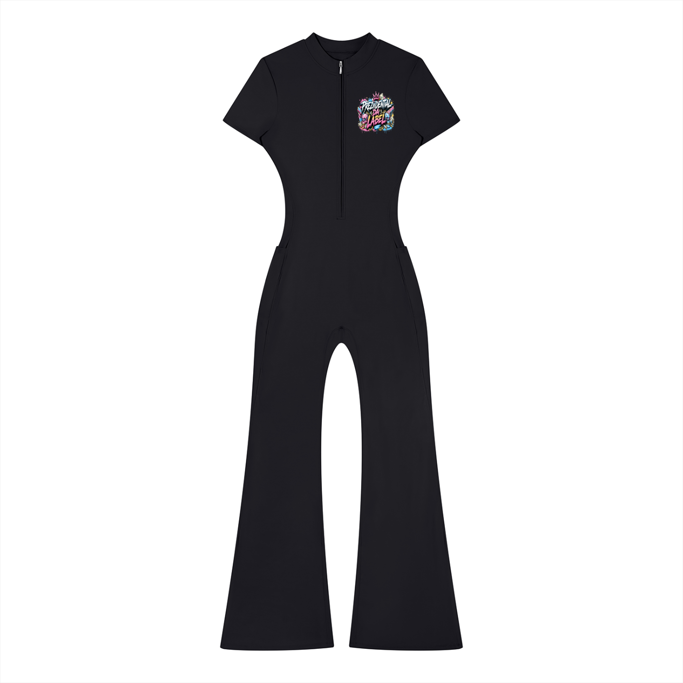 Prezii Merch!! - Women’s Tight Flared Leg Quarter-Zip Jumpsuit