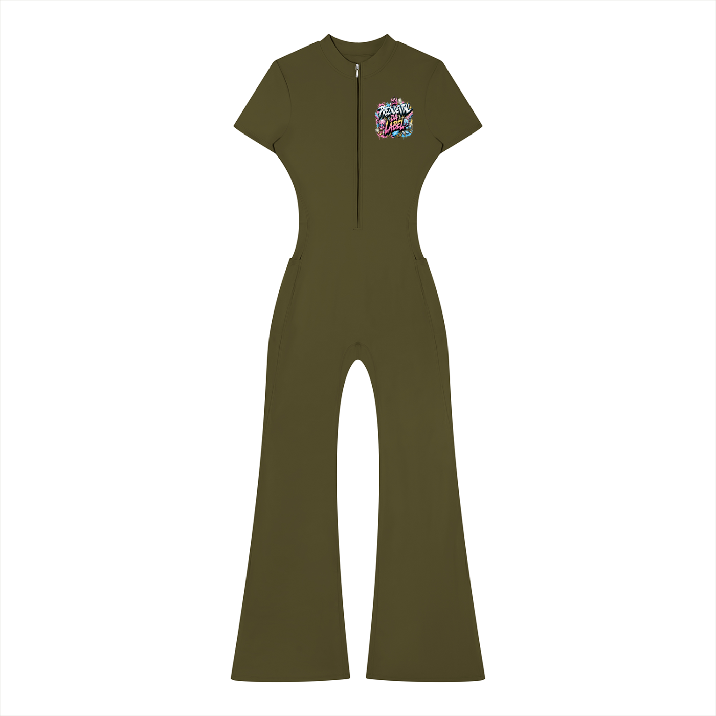 Prezii Merch!! - Women’s Tight Flared Leg Quarter-Zip Jumpsuit
