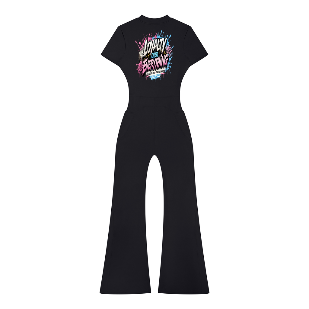 Prezii Merch!! - Women’s Tight Flared Leg Quarter-Zip Jumpsuit
